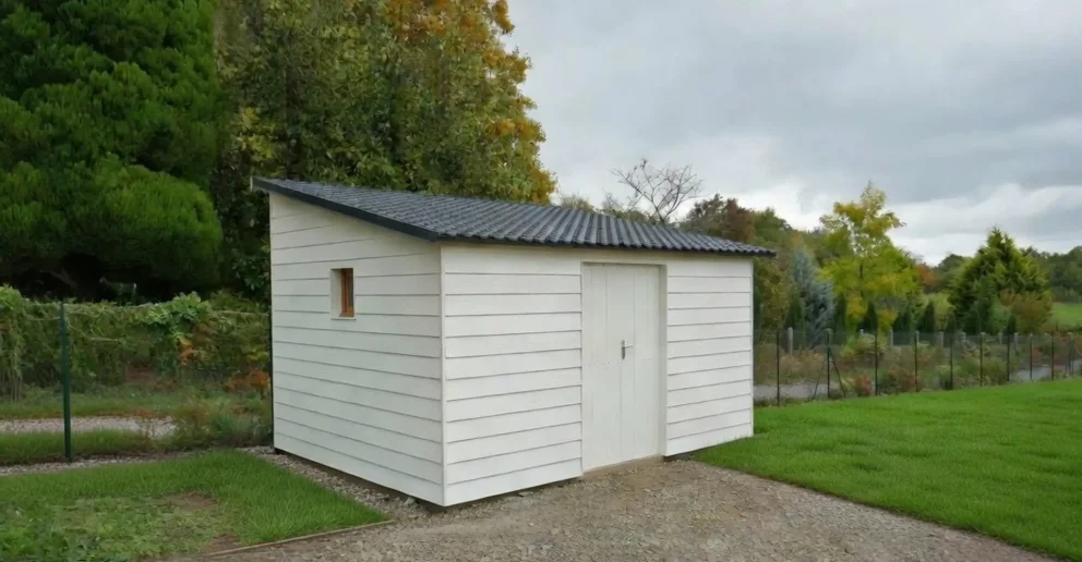 Abri de jardin ossature bois et bardage composite ciment avec toiture simple pente - BBS