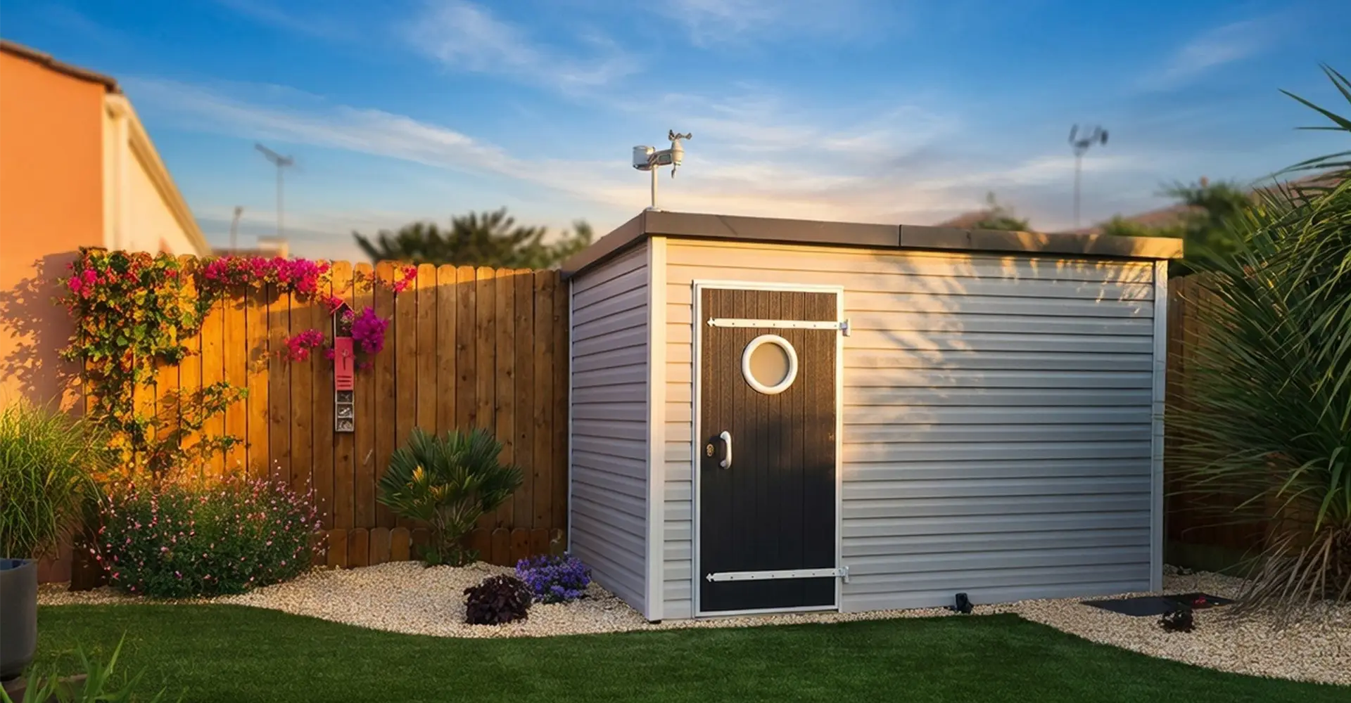 Abri de jardin avec toit plat et bardage PVC - BBS