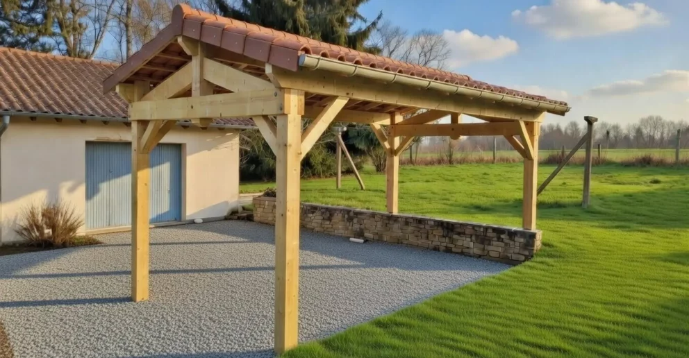 Carport bois, indépendant. 1 place. Toit double pente - BBS