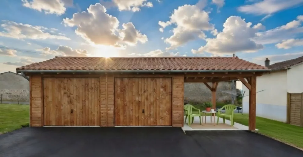 Double garage indépendant avec auvent intégré, ossature bois - BBS