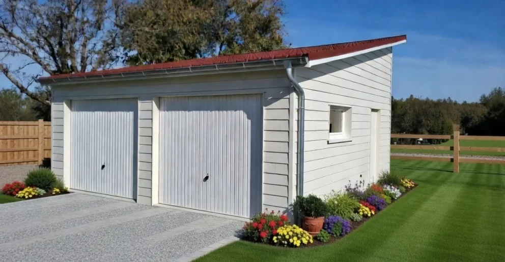 Garage double en ossature bois, toit simple pente - BBS