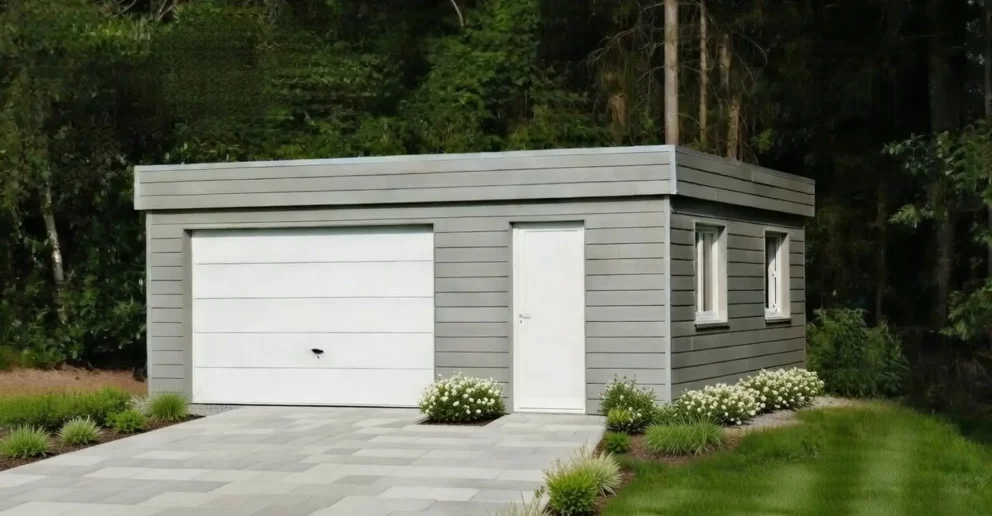 Garage en ossature bois, toit plat
Réalisé entièrement en cédral - BBS