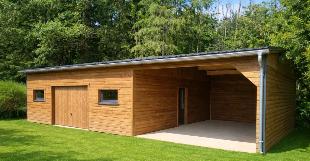 Garage bois simple avec auvent semi-ouvert - BBS