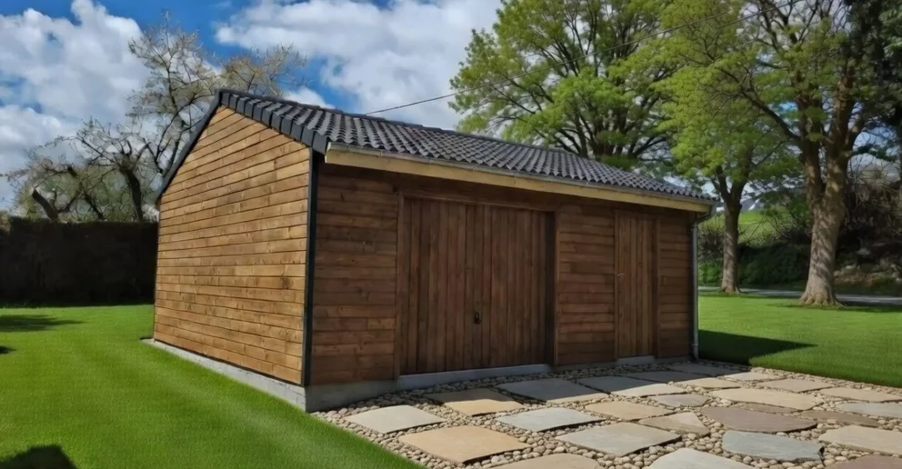 Garage simple. Ossature bois, toiture double pente - BBS