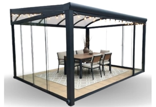 Pergola aluminium laqué avec baies vitrées coulissantes - BBS