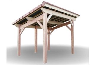 Pergola indépendante, bois douglas
Toiture à 1 pente et couverture tuiles - BBS